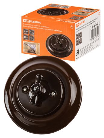 Выключатель скрытой установки фарфоровый поворотный с ручкой (бантик) 10А коричневый «Болонь» | SQ1820-0420 TDM