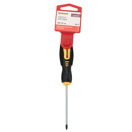 Отвертка крестовая PZ 0х75 мм, двухкомпонентная рукоятка | 12-6413 REXANT MEET