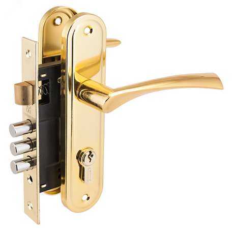 Замок врезной цилиндровый с ручками для деревянных дверей, АЛЛЮР 103/3-61А(1203) GP латунь - 6798 ПТК