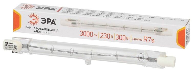 Лампа галогенная линейная J118-300W-R7s-230V (галоген, J118, 300Вт, нейтр, R7s) (10/500/18000) | Б0048494 ЭРА