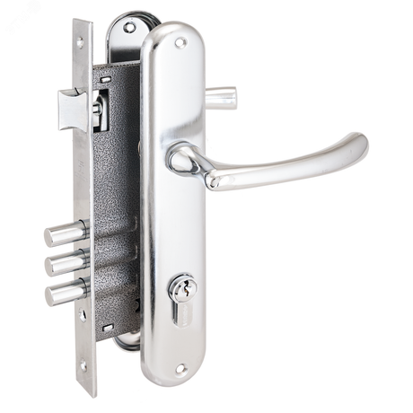 Замок врезной цилиндровый с ручками для деревянных дверей, АЛЛЮР 0221 CP хром - 1028 ПТК