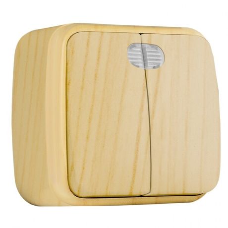 Выключатель двухклавишный ОП Минск 10А с индикатором светлое дерево - EGV10-123-30 EKF