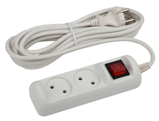 Удлинитель электрический U-2s-5m-2x1 без заземления c выключателем 2 розетки 5м ПВС 2x1мм2 10А - Б0044048 ЭРА