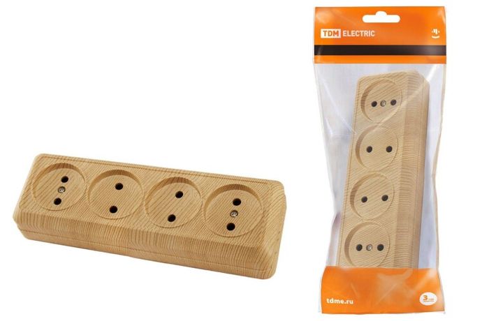 Розетка 4-х местная горизонтальная 2П открытой установки IP20 10A сосна "Ладога" | SQ1801-0428 TDM