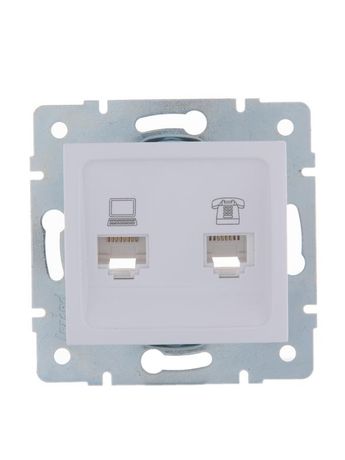 Розетка компьютерная + телефонная 2-м СП Karina RJ45 RJ11 механизм бел. LEZARD 707-0288-143