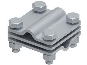 Соединитель крестовой 55х55 для параллельного, крестового и Т-образного соединения прутка диаметром 6-10 мм. С разделительной пластиной. Монтаж помощью 4 винтов шестигранной головкой M8 x 25 шестигранных гаек M8. Материал - горячеоцинкованная сталь. МС-013-ГЦ Ostec 391013