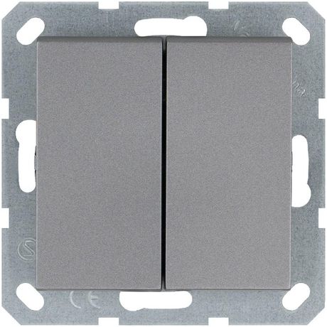 Выключатель кнопочный 2х клавишный с переключающим контактом 10А. 250В. цвет алюминий - G3020S Jasmart