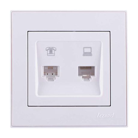 Розетка компьютерная + телефонная 2-м СП Rain RJ45 RJ11 бел. LEZARD 703-0202-143