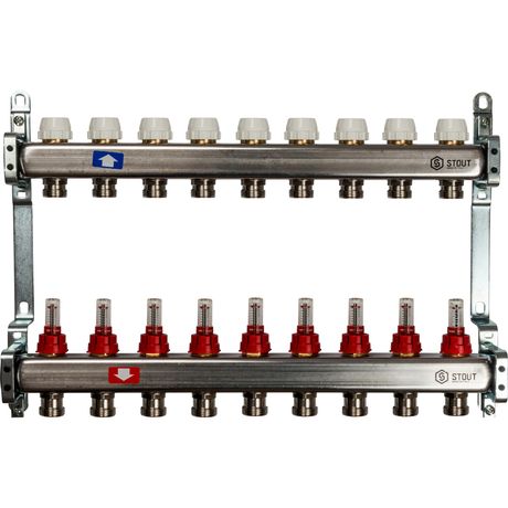 Коллектор STOUT из нержавеющей стали с расходомерами 9 вых. - RG008P0S9MPQHS SMS 0917 000009