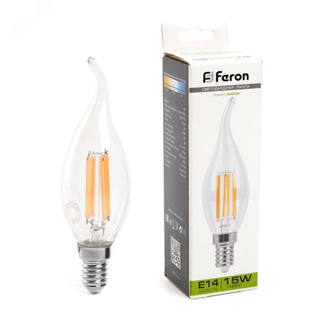Лампа светодиодная LED 15вт Е14 белый свеча на ветру FILAMENT - LB-718 38263 FERON