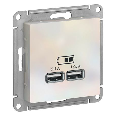 Розетка ATLASDESIGN USB 5В 1 порт x 2,1 А 2 порта х 1,05 механизм жемчуг - ATN000433 APC