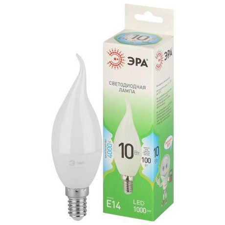 Лампа светодиодная LED 10 Вт 1000Лм 4000К свеча на ветру нейтральный E14 220-240В BXS-10W-840-E14 Green Line - Б0067099 ЭРА