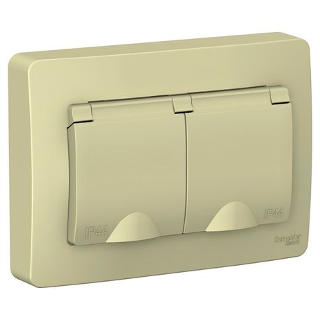 Розетка BLАNCА двойная, скрытой установки, IP44, с заземлением, со шторками, крышками, 16А, 250В, бежевый - BLNRS441127 APC