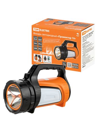 Фонарь светодиод. "Прожектор 10", аккум., 10 Вт LED+12 SMD+12 SMD, 350 лм, 3,7 В 2,4 А*ч, USB | SQ0350-0003 TDM
