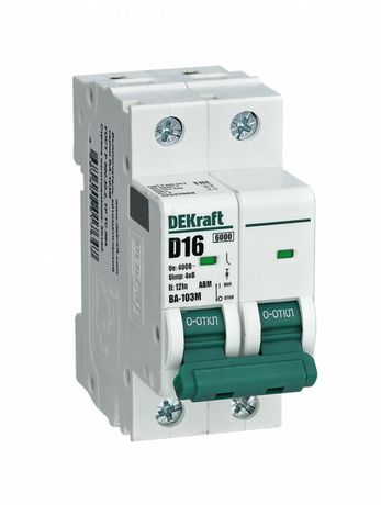 Выключатель автоматический без теплозащиты двухполюсный ВА-103М2P 20А характеристика D 6кА | 12548DEK Dekraft APC