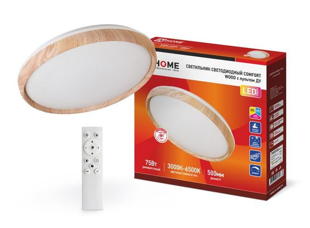 Светильник светодиодный COMFORT WOOD 75Вт 230В 3000-6500K 6000Лм 490x115мм с пультом ДУ IN HOME - 4690612035758