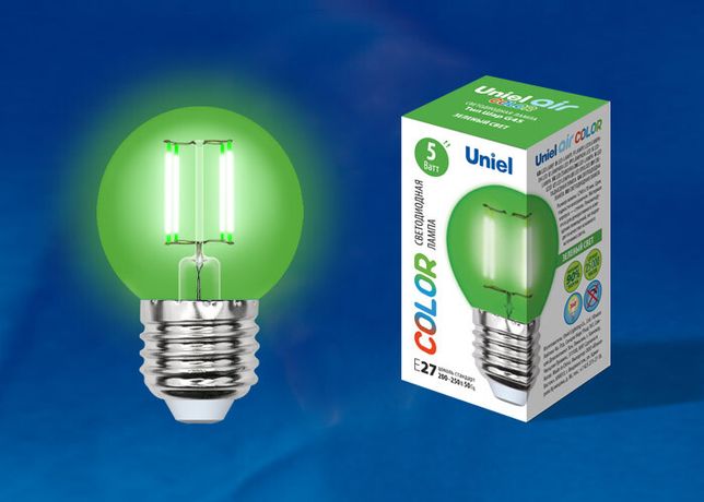 Лампа светодиодная LED-G45-5W/GREEN/E27 GLA02GR LED. "шар". серия Air color. Зеленый свет | UL-00002988 Uniel