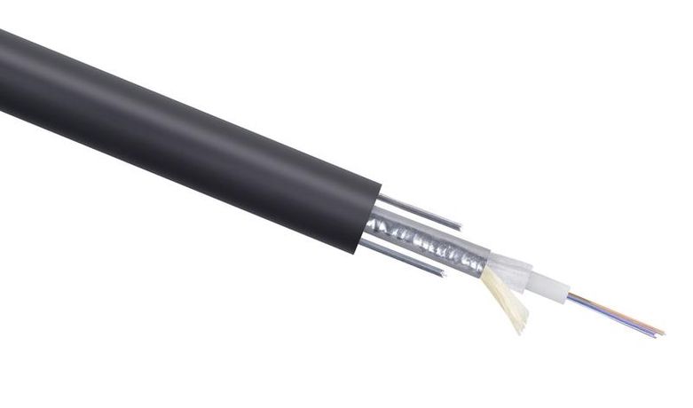 Кабель волоконно-оптический 9/125 одномодовый, 4 волокна, loose tube, бронированный стальной лентой и стальными проволоками, для внешней прокладки (-40C ~ +70), PE, черный - STW-9-01x04-ST-SW-PE-OUT Cabeus 10119c