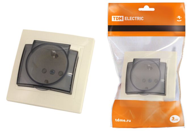 Розетка 2П+З с защитными шторками и крышкой 16А 250В IP42 слоновая кость ''Таймыр'' - SQ1814-0119 TDM
