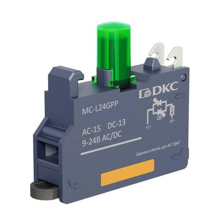 Контактный блок с клеммным безвинтовым зажимом со светодиодом на 9-24В, зелёный | MC-L24GPP DKC ДКС