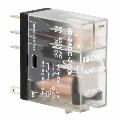 Одиночное реле, 2 перекидных контакта, 24 В DC | IR-24DC-2CO DKC ДКС