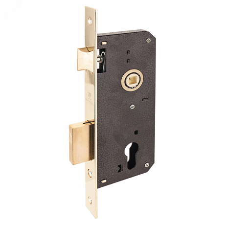 Замок врезной цилиндровый без ручек для деревянных дверей механизма секрета АЛЛЮР 9045 B GP золото (латунь) - 1244 ПТК