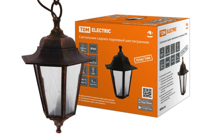 Светильник садово-парковый НСУ 06-60-001 шестигранник, подвес, пластик, расс.пластик, медь | SQ0330-0783 TDM