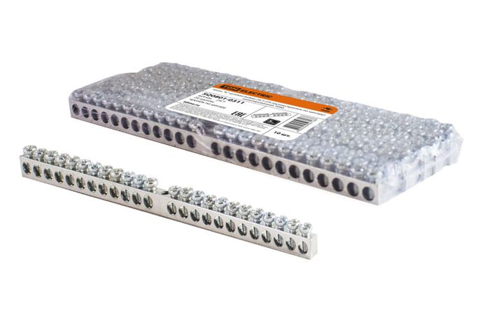 Шина "N" нулевая 6х9мм 24/1 (24 группы/крепеж по центру) никелированная | SQ0801-0311 TDM