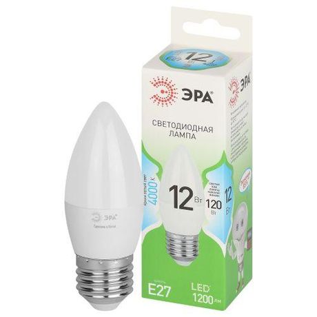 Лампа светодиодная LED 12 Вт 1200Лм 4000К свеча нейтральный E27 220-240В B35-12W-840-E27 Green Line - Б0067141 ЭРА