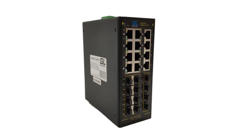 Коммутатор L2+ индустриальный на DIN рейку 12х10/100/1000Мбит/с 1-8 PoE af/at 12х1000Мбит/с SFP 1 консольный RJ-45 питание 48В 480Вт поставляется отдельно GIGALINK GL-SW-G201-24PST-I