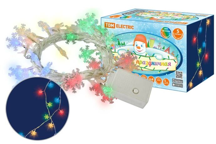 Гирлянда светодиодная "Снежинки" 50LED, 5м, 8 режимов, многоцвет., прозр. шнур, 250 В, | SQ0361-0047 TDM ELECTRIC