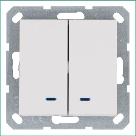 Выключатель двухклавишный со светодиодами 10A 250V~ с накладкой, цвет белый глянцевый - G3023NW Jasmart