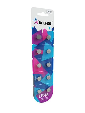 Батарейка G5 (L754/LR48/193/393) 1.5V Alkaline 10BL - KOCG5(LR48)10BL Космос