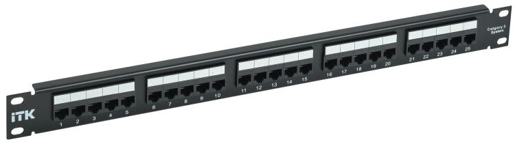 Патч-панель телефонная 1U кат.3 25 портов 110 IDC ITK PP25-1UC03U-110 IEK