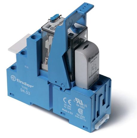 Интерфейсные модули реле, Пластиковая клипса-держатель, Светодиод, Контакты AgNi, 3CO 10A, 24VAC, Блистерная упаковка с 1 - 583380240060SPB FINDER 58.33.8.024.0060SPB