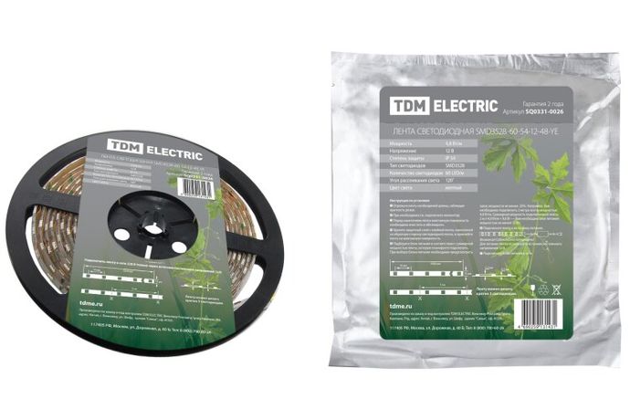 Лента светодиодная SMD3528 4,8Вт 12В желтый IP54 5м | SQ0331-0026 TDM