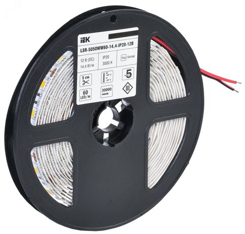 Лента светодиодная LED LSR-5050WW60-14.4-IP20-12В (уп.5м) IEK LSR2-1-060-20-3-05