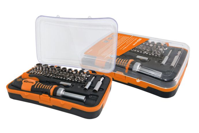 Набор две отвертки: реверсивная, и тонкая, в комплекте биты головки, №4, 65 предметов "Алмаз" | SQ1019-0204 TDM