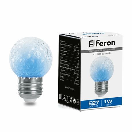 Лампа светодиодная LED 1вт Е27 строб синий шар - 38211 FERON