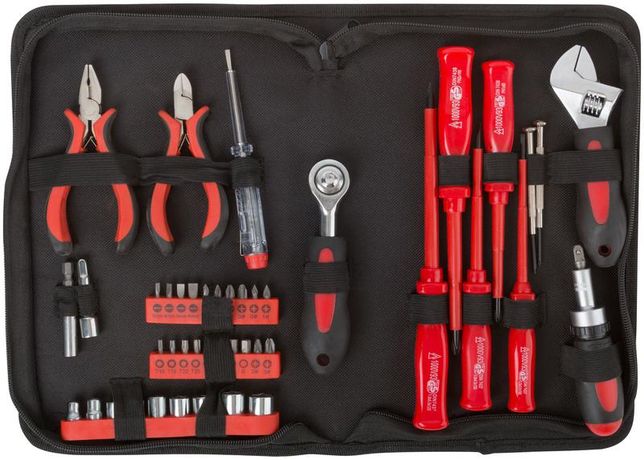 Набор инструмента 45шт (отвертки биты ключ разводной пасс.-мини) матерчатый чехол FIT 65140 РОС