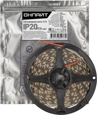 Лента светодиодная 80 976 OLS-5050RGB60-14.4-IP20-12V (уп.50м) ОНЛАЙТ 80976 Navigator
