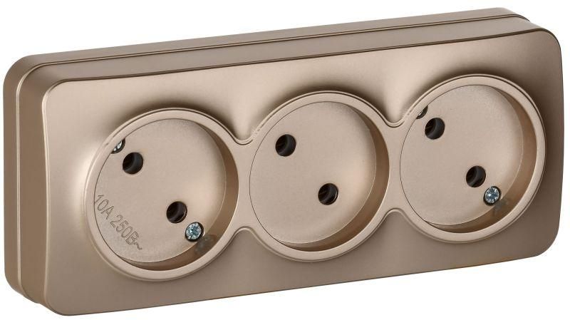 Розетка 3-м ОП GLORY РС23-2-ХШм 10А без заземл. защ. шторок шампань матов. IEK ERH30-K37M-10