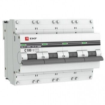 Автоматический выключатель 4P 100А (C) 10kA ВА 47-100M с электромагнитным расцепителем PROxima | mcb47100m-4-100C-pro EKF