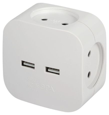 Эра Б0049532 Разветвитель электрический SP-4-USB-W на 4 розетки 220В+ 2xUSB 2400мА без заземл 10А бел