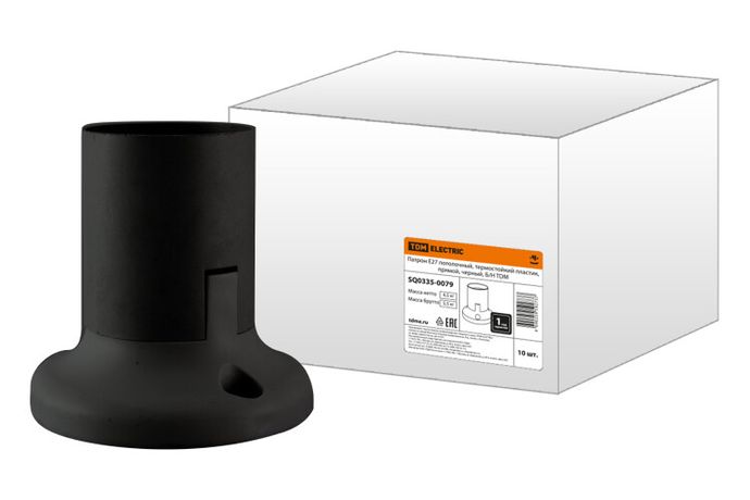 Патрон Е27 потолочный, термостойкий пластик, прямой, черный, Б/Н | SQ0335-0079 TDM