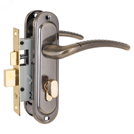 Замок врезной с ручками для деревянных дверей, СТАНДАРТ 132/50B вертушка AB старая бронза - 4855 ПТК