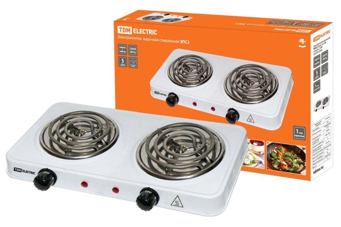 Электроплитка двухконф. ЭПС2 230 В, 2х1 кВт, спираль, белая | SQ2504-0002 TDM