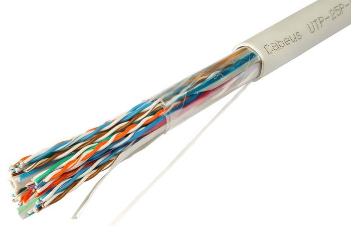 Кабель витая пара UTP-25P-Cat.5-IN UTP (U/UTP), категория 5, 25 пар (24 AWG), одножильный (solid), PVC нг(А)-LS - 7281c Cabeus