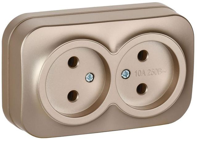 Розетка 2-м ОП GLORY РС22-2-ХШм 10А без заземл. защ. шторок шампань матов. IEK ERH20-K37M-10