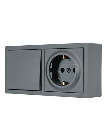 Блок ОП LETO (1-кл. выключатель + 1-м розетка с заземл.) горизонт. графит LEZARD 752-3400-170BAP